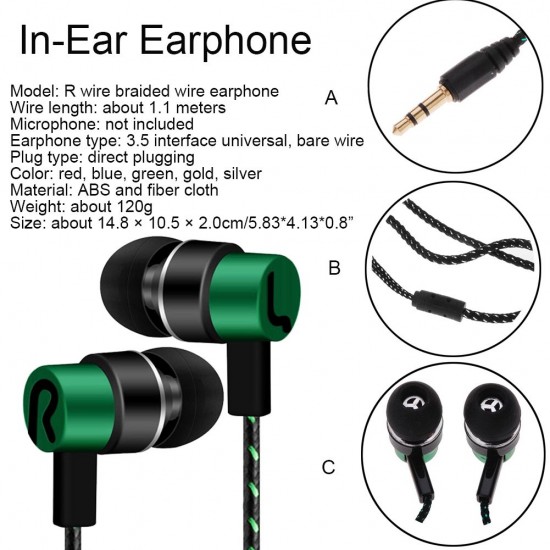 Explosion models braided wiring in-ear plating headset mobile phone MP3 universal creative gifts cross-border headphones wholesale green