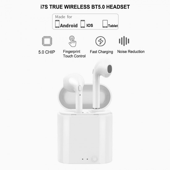 i7S Wirelessly BT5.0 Earbud Headphones In-ear Portable Headsets with Charge Box Touching ControlCompatible with Android / iOS