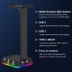 RGB Gaming Headset Stand With USB/Type-C Charger Ports Gaming Headset Holder Hanger with Stable Base for All Over-Ear Headphones