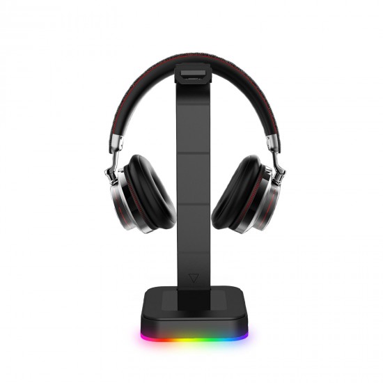 RGB Gaming Headset Stand With USB/Type-C Charger Ports Gaming Headset Holder Hanger with Stable Base for All Over-Ear Headphones