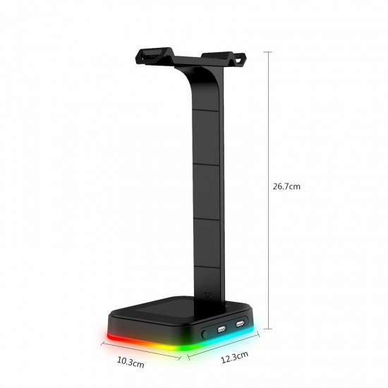 RGB Gaming Headset Stand With USB/Type-C Charger Ports Gaming Headset Holder Hanger with Stable Base for All Over-Ear Headphones