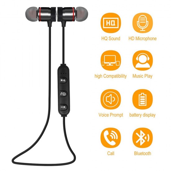 Bluetooth 4.1 Headphones Outdoor Sport Headsets Music Earphone Magnetic Suction Built-in Microphone Line Control