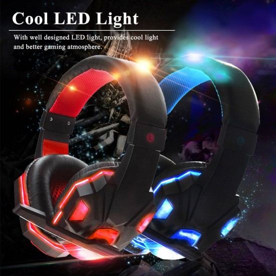 Gaming Headset Headphone for PC Laptop with Microphone with USB 3.5mm Interface LED Volume Control Over-ear Headphone