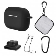 5 in1 Protective Case Compatible with Apple AirPods Pro Charging Case Silicone Cover + Watch Band Holder + Anti-lost Straps + Storage Bag + Hook Earphone Protector Accessories