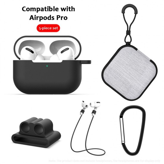 5 in1 Protective Case Compatible with Apple AirPods Pro Charging Case Silicone Cover + Watch Band Holder + Anti-lost Straps + Storage Bag + Hook Earphone Protector Accessories