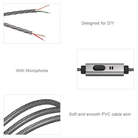 DIY Earphone Cable with Mic Pure Copper Wire Replacement Type-C Male Jack to Bare End Headphone Cable Semi-finished Headset Cable for Cable Repair