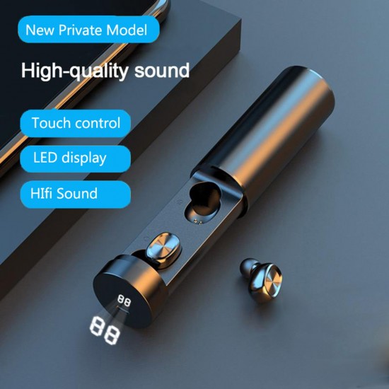 B9 BT 5.0 Earphones Sports Mini Earphones Cordless Stereo Headphone with Auto Pairing Touch-Control LED-Display Waterproof Telephone Answering Function