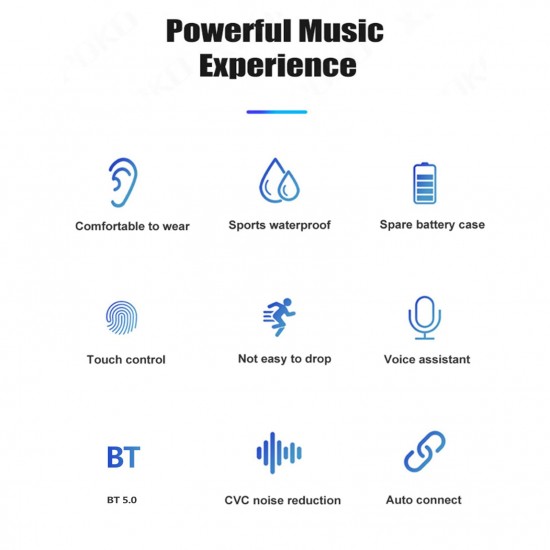 B9 BT 5.0 Earphones Sports Mini Earphones Cordless Stereo Headphone with Auto Pairing Touch-Control LED-Display Waterproof Telephone Answering Function