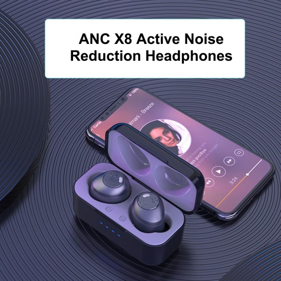 ANC X8 Active Noise Reduction Headphones True Wireless Stereo Headset Bluetooth 5.0 Earphone ANC Wireless Earbuds Built-in Microphone with 550mAh Charging Box