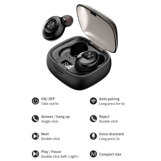 BT5.0 Wirelessly Earbuds Earphones Digital Power Display Sports Mini Binaural Headphones