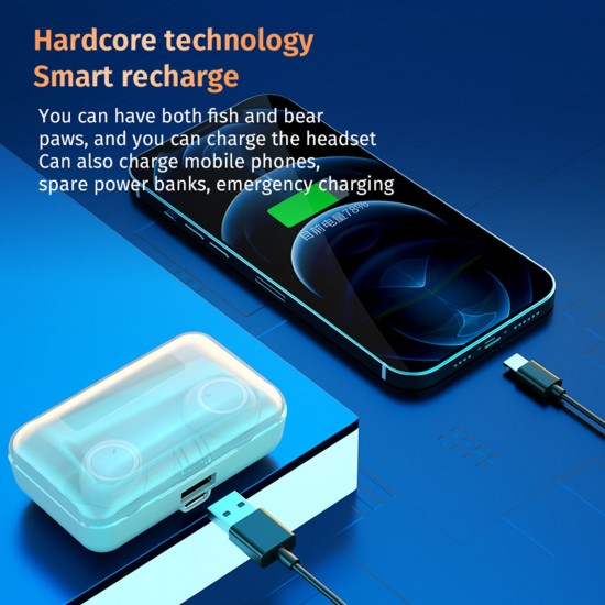 F9-3 Bluetooth 5.1 TWS Earbuds True Wireless Headphones Touch Control 2800mAh Charging Box Battery Power Display Mini Sports Twins Headset with Microphone USB Output