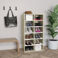  Shoe Rack White and Sonoma Oak 54x34x100.5 cm Chipboard