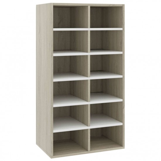  Shoe Rack White and Sonoma Oak 54x34x100.5 cm Chipboard