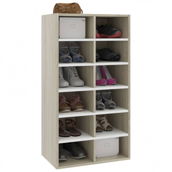  Shoe Rack White and Sonoma Oak 54x34x100.5 cm Chipboard