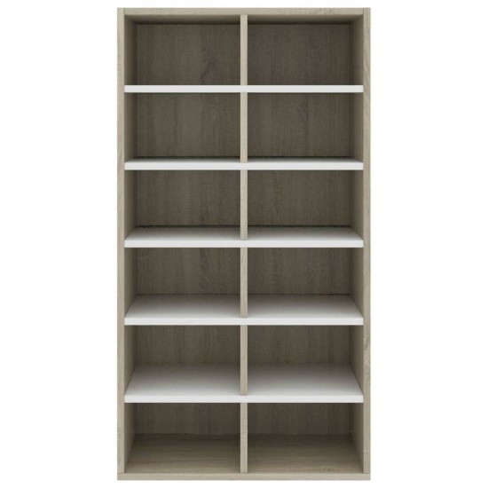  Shoe Rack White and Sonoma Oak 54x34x100.5 cm Chipboard