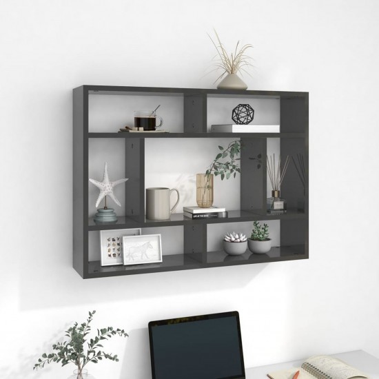 Wall Shelf High Gloss Grey 75x16x55 cm Chipboard