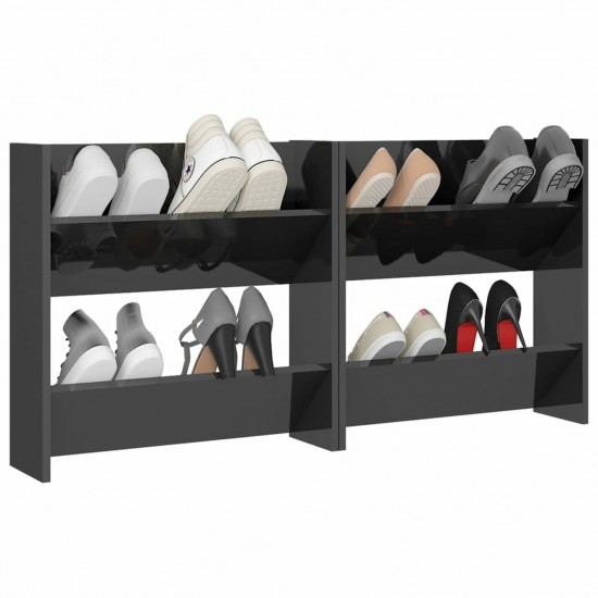 Wall Shoe Cabinets 2 pcs High Gloss Grey 60x18x60 cm Chipboard