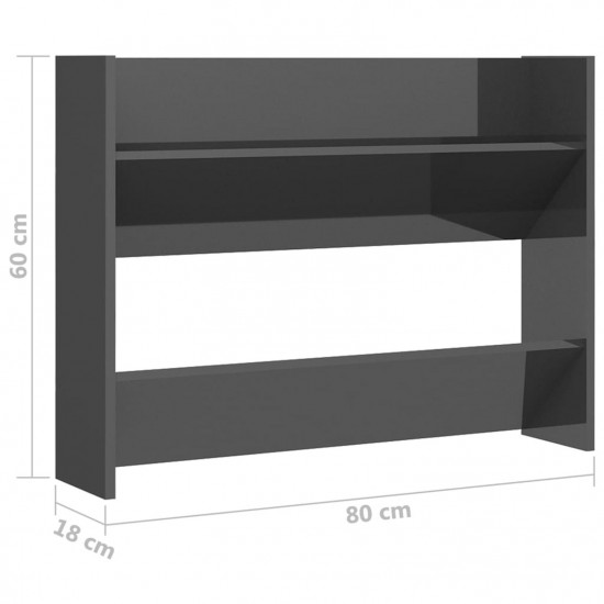 Wall Shoe Cabinet High Gloss Grey 80x18x60 cm Chipboard