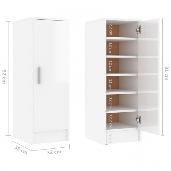 Shoe Cabinet High Gloss White 32x35x92 cm Chipboard