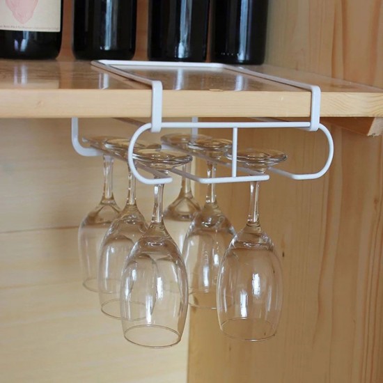 Wine Glass Holder Iron 2 Rows Stemware Rack Under Cabinet Hanger Storage Shelf Fit for The Cabinet 2.8“ or Less