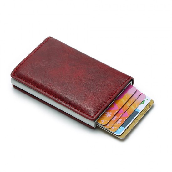 PU Leather Credit Holder Business Money Cash Card Package Wallet Automatic Aluminum Alloy Card Case Men Bag