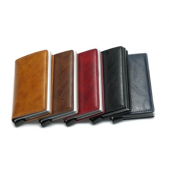 PU Leather Credit Holder Business Money Cash Card Package Wallet Automatic Aluminum Alloy Card Case Men Bag