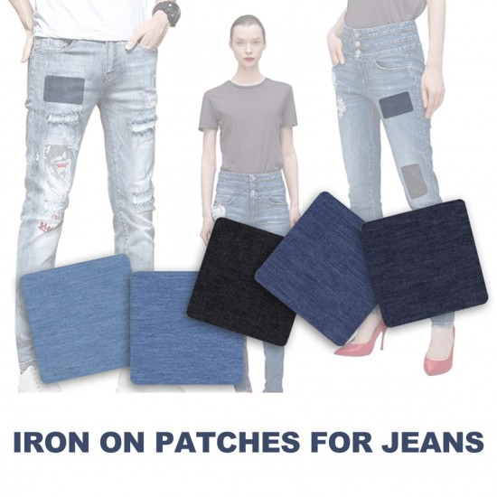 Premium Quality Denim Iron on Jean Patches No-Sew Shades of Blue Black 25 Pieces Assorted Cotton Jeans Repair Kit