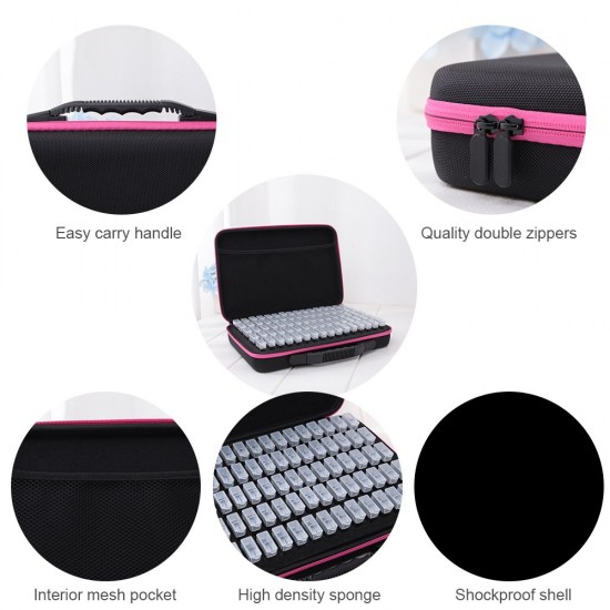 80 Slots Diamond Painting Storage Case Containers Shockproof Drop-proof Double-Zipper Closure for Rhinestones Embroidery DIY Art Craft