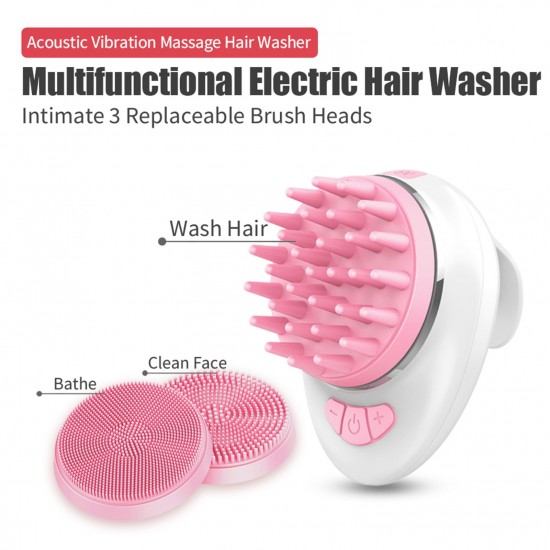 Hair Scalp Massager Shampoo Brush, Soft Silicone Scalp Care Brush Wet and Dry Hair Scalp Brush Acoustic Wave Massage Hair Washer with Three Replaceable Brush Heads for Men, Women, Kids and Pets