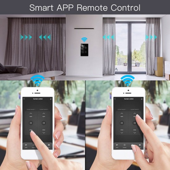 90-250V Wi-Fi Smart Curtain Switch Voice Control, Remote Control, RF433, Touch Control Compatible with Alexa Google Home Schedule, Timer, Countdown Needs Neutral Wire No Hub Required