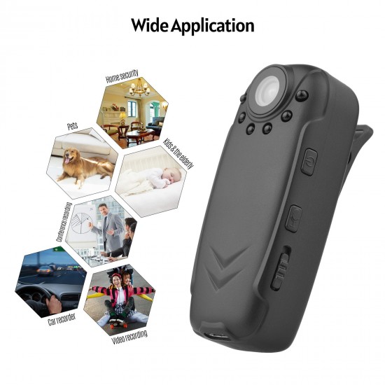 Wearable Body Camera Multifunctional Video Recorder with Motion Detection Infrared Night Vision for Home Security Car Office