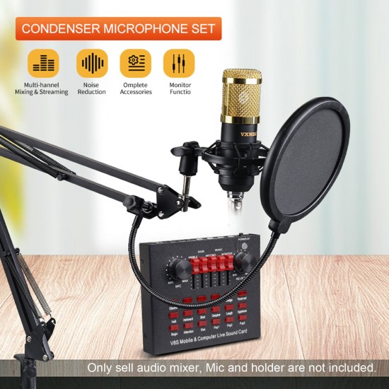 V8S Audio Karaoke BT Mixer Multifunctional External Sound Card 6 Sound Modes 12 Sound Effects for Online Singing Chatting Live Video Music Recording