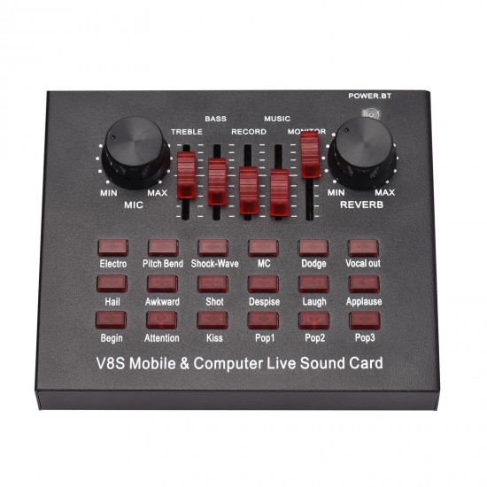 V8S Audio Karaoke BT Mixer Multifunctional External Sound Card 6 Sound Modes 12 Sound Effects for Online Singing Chatting Live Video Music Recording