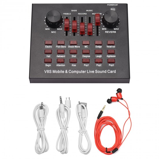 V8S Audio Karaoke BT Mixer Multifunctional External Sound Card 6 Sound Modes 12 Sound Effects for Online Singing Chatting Live Video Music Recording