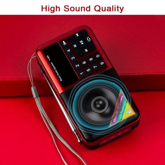 Y-509 Portable FM Radio Mini Digital Raido Speaker with LED Flashlight Screen Display MP3 Music Player