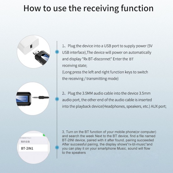 2 in 1 USB Bluetooth 5.0 Transmitter Receiver with LCD Display 3.5MM AUX Stereo for PC TV Car Headphones Wireless Adapter