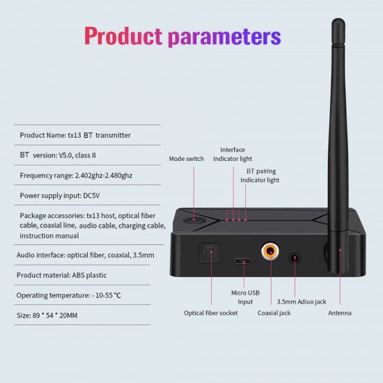 TX13 Bluetooth 5.0 Audio Transmitter 3.5mm AUX Jack RCA USB Coaxial Optical Stereo Wireless Adapter for TV PC Headphone