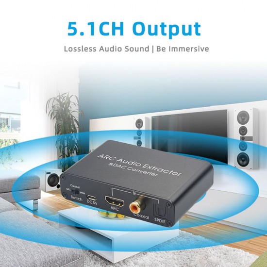 192KHz ARC Audio Adapter HD Audio Extractor Digital to Analog Audio Converter DAC SPDIF Coaxial RCA 3.5mm Jack Output