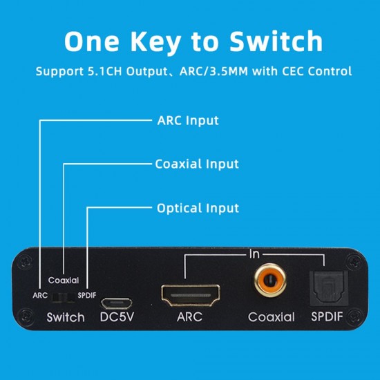 192KHz ARC Audio Adapter HD Audio Extractor Digital to Analog Audio Converter DAC SPDIF Coaxial RCA 3.5mm Jack Output