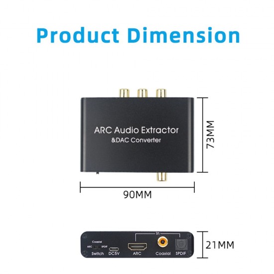 192KHz ARC Audio Adapter HD Audio Extractor Digital to Analog Audio Converter DAC SPDIF Coaxial RCA 3.5mm Jack Output