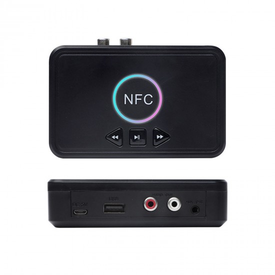 NFC Bluetooth 5.0 Receiver Wireless Audio Receiver Adapter with Microphone RCA AUX Out U Disk Music Playback for Headphones Speaker Home Audio System