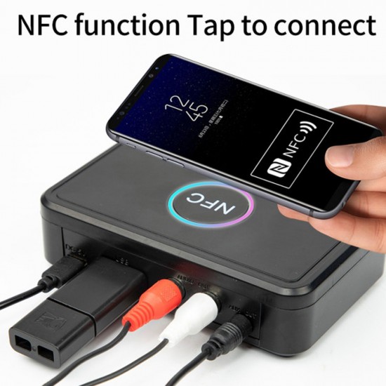 NFC Bluetooth 5.0 Receiver Wireless Audio Receiver Adapter with Microphone RCA AUX Out U Disk Music Playback for Headphones Speaker Home Audio System