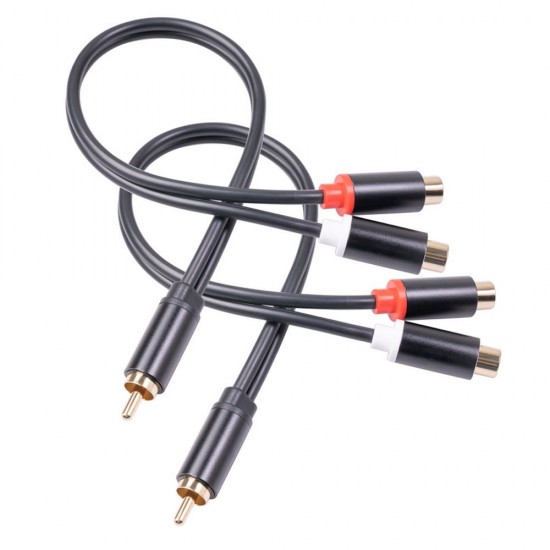 0.3m RCA Audio Speaker Y-Adapter Splitter Cable RCA 1 Male to 2 Female Stereo Audio Cable Gold Plated