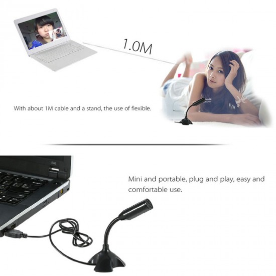 USB Computer Microphone with Stand Portable for PC Laptop Recording Gaming Online Chatting Desktop Omnidirectional Condenser Microphone