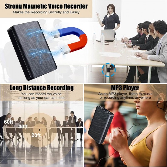 Q85 Mini Voice Recorder Portable Keychain Digital Voice Recorder Rectangle Dictaphone USB Audio Sound Recorder Magnetic Voice Activated Recorder Audio Recorder MP3 Recording Device for Meeting Built-in 16G Memory