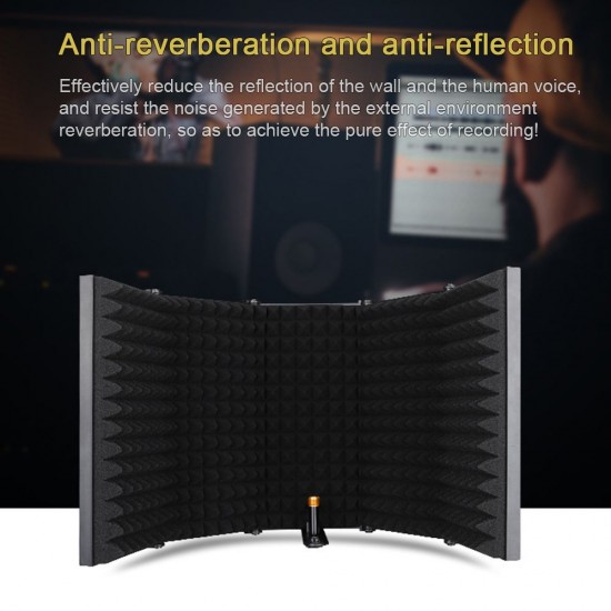 Microphone Isolation Shield 5-Panel Recording Microphone Wind Screen for Recording Studio Foldable High-Density Absorbing Sponge Sheild Sound-absorbing Cover Microphone Sound Insulation Screen