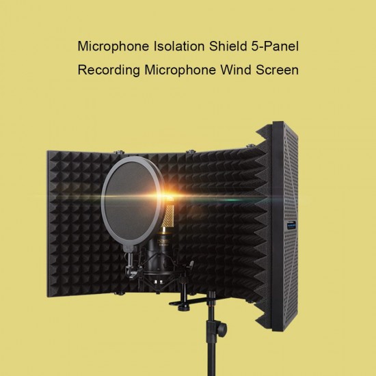 Microphone Isolation Shield 5-Panel Recording Microphone Wind Screen for Recording Studio Foldable High-Density Absorbing Sponge Sheild Sound-absorbing Cover Microphone Sound Insulation Screen