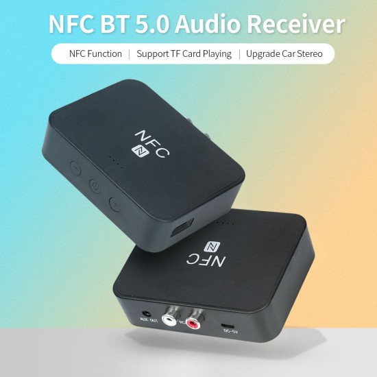 BT 5.0 Audio Receiver with NFC Function RCA AUX Ports for Home/Car Stereo Support FM Transmitting TF Card Playing