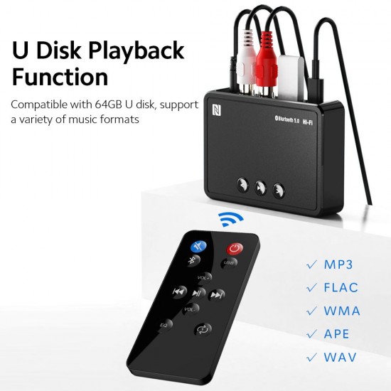 M10 BT5.0 Adapter Multifunctional BT Audio Receiver 15m Transmission Distance Support NFC Connection with USB RCA AUX Ports