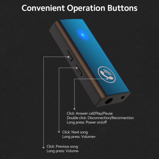 BT5.0 Audio Receiver 3.5mm AUX Vehicle-mounted BT Receiver Stable Signal Nondestructive Sound Quality Built-in Lithium Battery